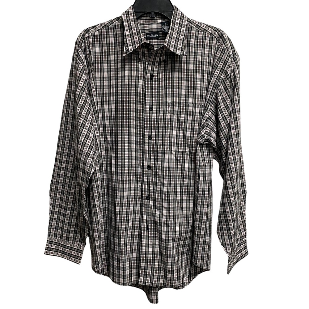 Van Heusen Men's Large Plaid Button Down Cotton Blend Shirt Long Sleeve Casual